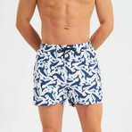 Whale Pattern Men's Swimsuit // Blue, White (2XL)