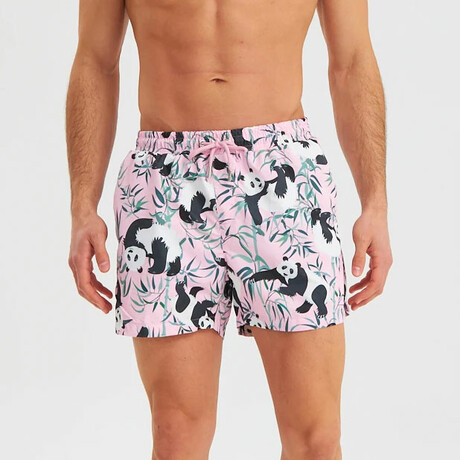 Panda Pattern Men's Swimsuit // Black, White, Pink (S)