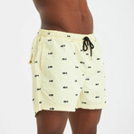 Fish Bone Pattern Men's Swimsuit // Yellow, Black (XL)