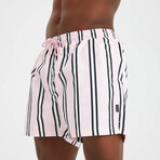 Striped Men's Swimsuit // Pink, Black, White (2XL)