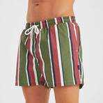 Mixed Stripe Men's Swimsuit // Green, Red, Blue, White (2XL)