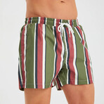 Mixed Stripe Men's Swimsuit // Green, Red, Blue, White (S)