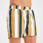 Mixed Stripe Men's Swimsuit // Navy, Mustard, White (XL)