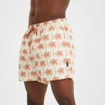 Palm Pattern Men's Swimsuit // Tan, Brown (L)