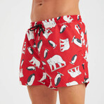 Arctic Animal Pattern Men's Swimsuit // Red, White, Black (M)