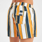 Mixed Stripe Men's Swimsuit // Navy, Mustard, White (S)