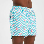 Flamingo + Chevron Men's Swimsuit // Pink, Blue, White (S)