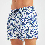 Whale Pattern Men's Swimsuit // Blue, White (L)