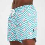 Flamingo + Chevron Men's Swimsuit // Pink, Blue, White (S)