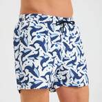 Whale Pattern Men's Swimsuit // Blue, White (2XL)