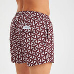 Abstract Geometric Pattern Men's Swimsuit // Claret Red, White (L)