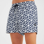 Abstract Geometric Pattern Men's Swimsuit // Blue, White (L)