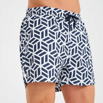 Abstract Geometric Pattern Men's Swimsuit // Blue, White (L)