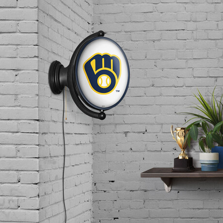 Milwaukee Brewers // Oval Rotating Lighted Wall Sign (Oval White)