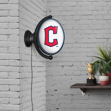 Cleveland Guardians // Oval Rotating Lighted Wall Sign (Oval White)