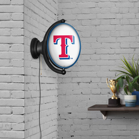 Texas Rangers // Oval Rotating Lighted Wall Sign (Oval White)