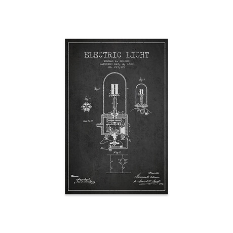 Electric Light // Charcoal Patent Blueprint Print // Aged Pixel