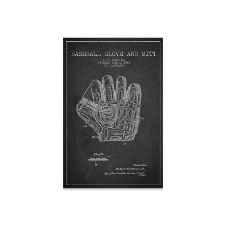 Baseball Glove // Charcoal Patent Blueprint Print // Aged Pixel