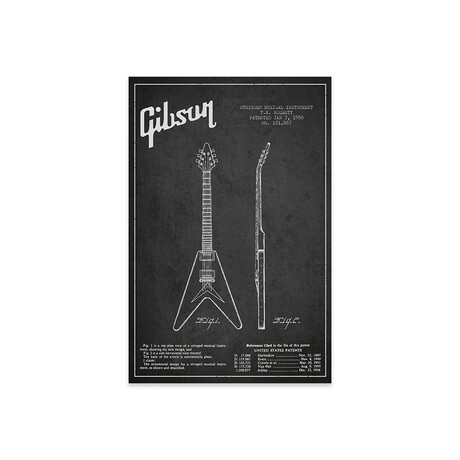 Gibson Electric Guitar // Charcoal Patent Blueprint Print // Aged Pixel