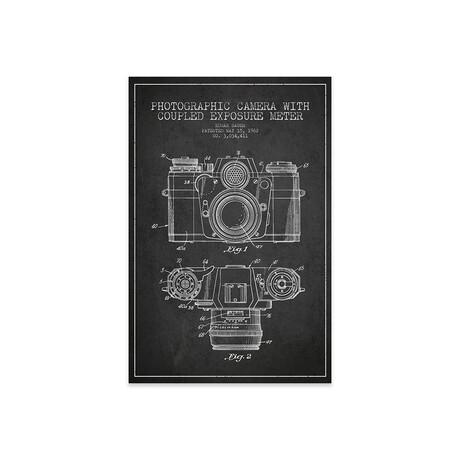 Photographic Camera // Charcoal Patent Blueprint Print // Aged Pixel