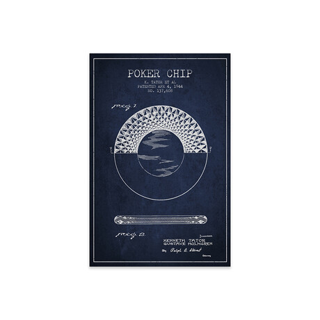 Poker Chip 1 // Navy Blue Patent Blueprint Print // Aged Pixel