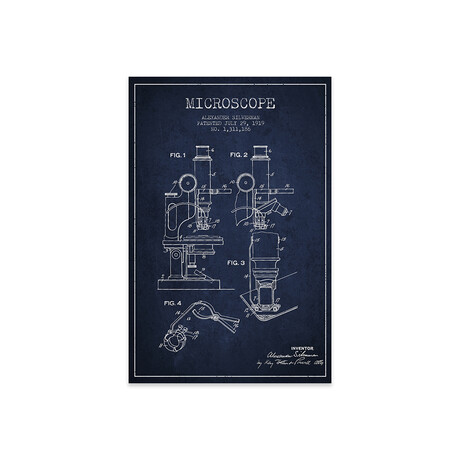 Microscope // Navy Blue Patent Blueprint Print // Aged Pixel