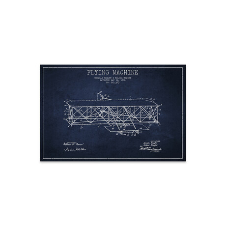 Flying Machine // Navy Blue Patent Blueprint Print // Aged Pixel