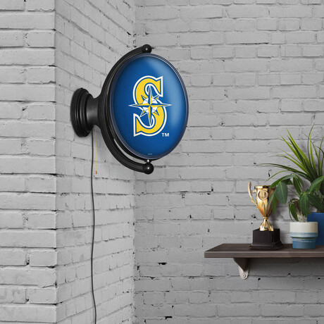 Seattle Mariners // Oval Rotating Lighted Wall Sign (Oval Navy Blue / Yellow Logo)