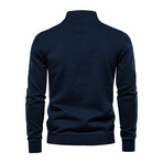 Plaid Quarter Zip Sweater // Dark Blue (XS)