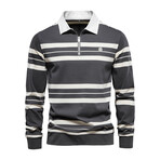 Striped Long Sleeve Polo Shirt // Dark Gray (S)