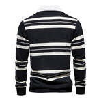 Striped Long Sleeve Polo Shirt // Meteorite Black (XL)