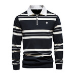 Striped Long Sleeve Polo Shirt // Meteorite Black (XL)