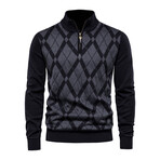 Plaid Quarter Zip Sweater // Black (M)