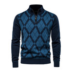 Plaid Quarter Zip Sweater // Dark Blue (S)