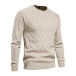 Crewneck Diamond Pattern Knit Sweater // Khaki (M)