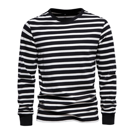 TS293-BLACK // Striped Long Sleeve Shirt // Black (XS)