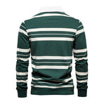 PL218-GREEN // Striped Long Sleeve Polo Shirt // Green (M)