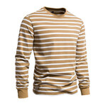 TS293-KHAKI // Striped Long Sleeve Shirt // Khaki (L)