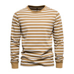 TS293-KHAKI // Striped Long Sleeve Shirt // Khaki (XL)