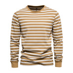 TS293-KHAKI // Striped Long Sleeve Shirt // Khaki (S)