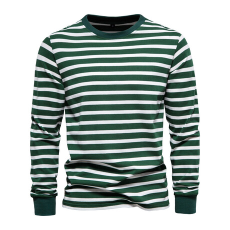 TS293-DARK-GREEN // Striped Long Sleeve Shirt // Dark Green (XS)