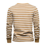 TS293-KHAKI // Striped Long Sleeve Shirt // Khaki (L)