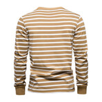 TS293-KHAKI // Striped Long Sleeve Shirt // Khaki (XL)