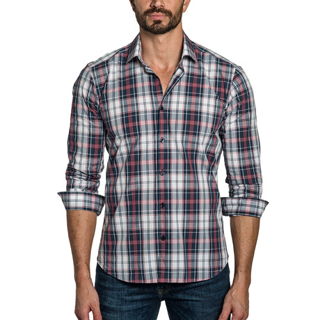 Kevin Long Sleeve Button Up Shirt // Navy + Red Check (S)