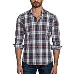 Kevin Long Sleeve Button Up Shirt // Navy + Red Check (2XL)