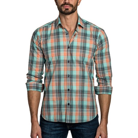 Marcus Long Sleeve Button Up Shirt // Turquoise Check (S)