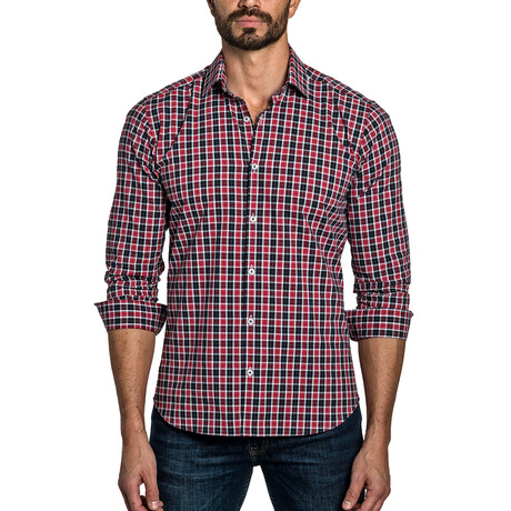 Jax Long Sleeve Button Up Shirt // Red + Black (S)
