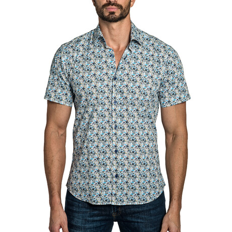 Vince Men's Short Sleeve Shirt // White + Blue Floral (S)