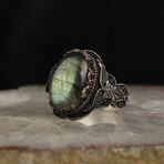 Genuine Labradorite Stone // Silver + Green (10)