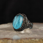 Paraiba Tourmaline Stone Men Silver Ring // Silver + Blue (8.5)